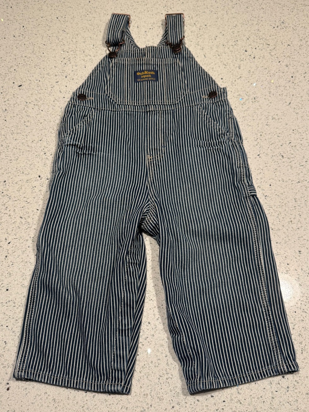 Vintage OshKosh B’gosh Hickory Stripe Railroad Overalls 18M Carpenter Denim USA